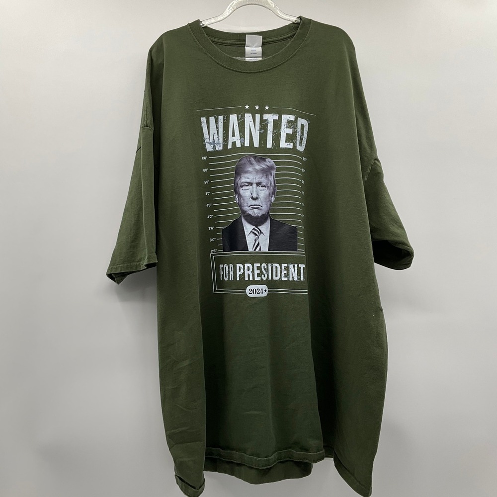 Port & Company Trump Wanted Mugshot T-Shirt 4XLT Green Political Americana